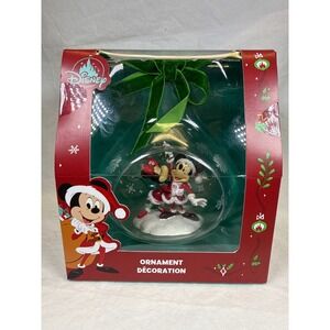 Disney Parks Mickey Minnie Mouse Mistletoe Glass Globe Christmas Ornament NEW